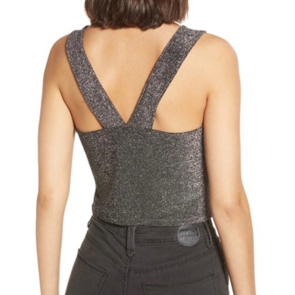 Leith Crop Dark Silver Metallic Tank Square Neck - Picture 2 of 6